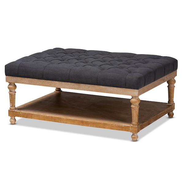 Baxton Studio Lindsey Charcoal Upholstered and Greywashed Wood Cocktail Ottoman 164-10652 - main